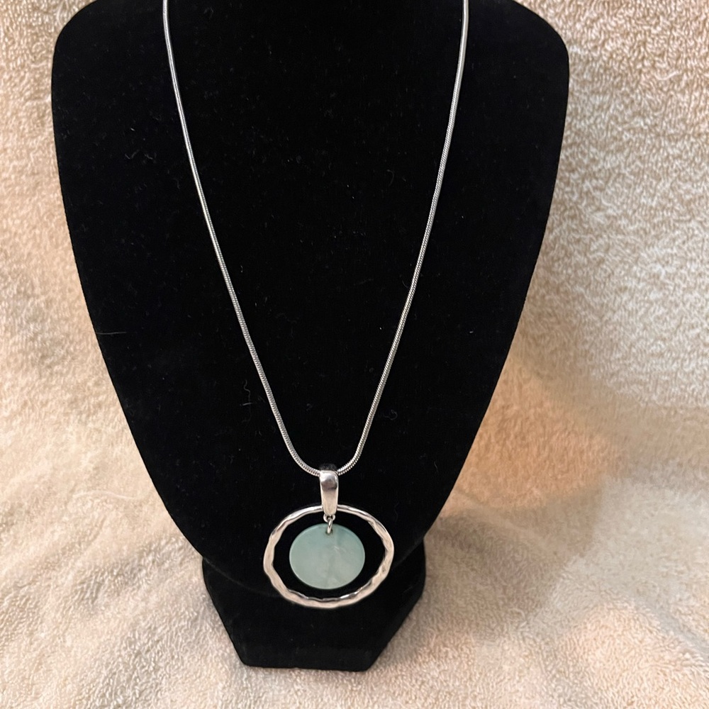 Lia Sophia Layered Disc Pendant Necklace - Silver Tone & Seafoam Green - Picture 6 of 9